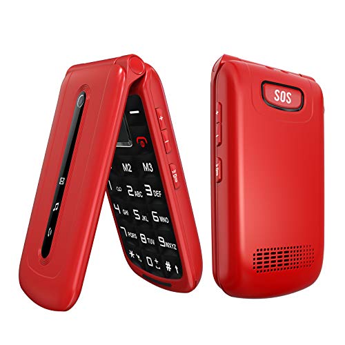 Ushining Flip Phone Unlocked SOS Button Dual Card Dual Standby 2G T-Mobile Flip Phone Large Button Large Volume Easy to Use Senior Phone (Red)