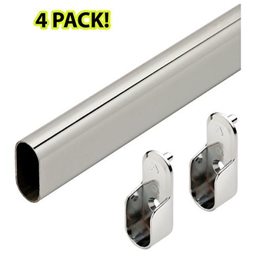 Hafele Premium Oval Wardrobe Closet Rod with End Supports (4 Pack) - 48 inch - Chrome Closet Rod with Closet Rod Brackets