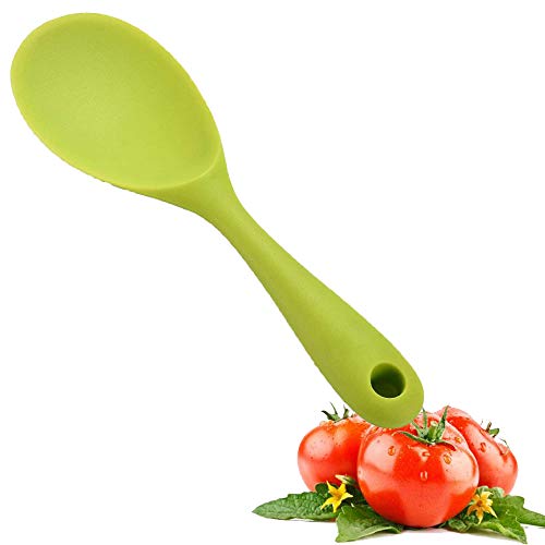 Silicone Rice Paddle Spoon, Cooking Utensil Rice Scooper, Non-stick/Eco-friendly/Heat-resistant, Works for Rice/Mashed Potato or more, Size: 8.85x2.67' Green