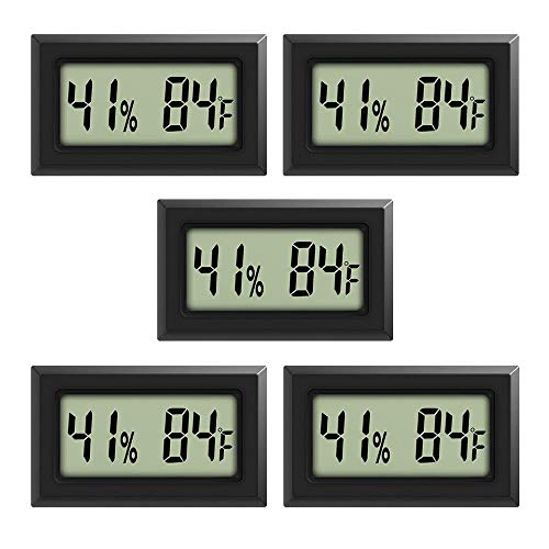 Rojuna 5-pack Mini Thermometer Hygrometer, Large Number Fahrenheit LCD Display Digital Temperature Humidity Meters Gauge Indoor for Humidors, Greenhouse, Garden, Cellar, Fridge