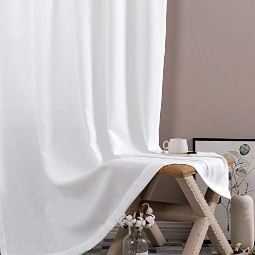 jinchan Privacy Semi Sheer Curtains for Bedroom Casual Weave Window Curtains for Living Room 63 inches Long Linen Look White Curtain Panels Pack of 2