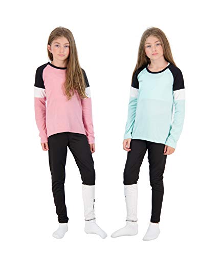 Hind 4-Piece Girls Athletic Leggings and Long Sleeve Workout Hoodie Tops Set, Fashion Active Clothes for Girls (Rose-Blue, 14/16)