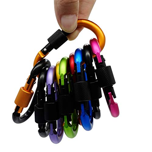 Paliston 10pcs Locking Carabiner Aluminum D Ring Hiking Clips for Hiking Camping Fishing and Outdoor Use