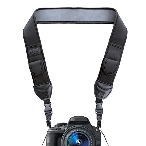 USA Gear TrueSHOT Camera Strap with Black Neoprene Pattern, Accessory Pockets and Quick Release Buckles - Compatible with Canon, Nikon, Sony and More DSLR, Mirrorless, Instant Cameras