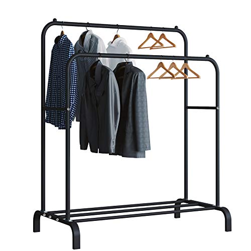 UDEAR Garment Rack Freestanding Hanger Double Rods Multi-functional Bedroom Clothing Rack, Black