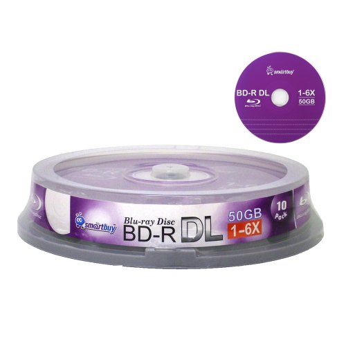 Smart Buy 10 Pack Bd-r Dl 50gb 6X Blu-ray Double Layer Recordable Disc Blank Logo Data Video Media 10-Discs Spindle