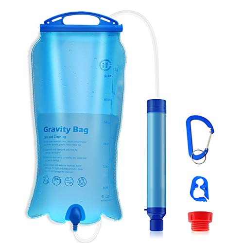 SimPure Gravity Water Filter Straw, Portable Water Purification Filtration System with 3L Gravity-Fed Bag, BPA Free Outdoor Survival Camping Gear Equipment for Camping Hiking Emergency Preparedness