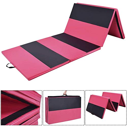 Polar Aurora 4'x10'x2 Thick Folding Gymnastics Exercise Mat Aerobics Stretching Yoga Mats (Black-Red)