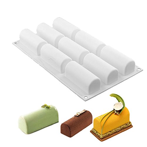 D&B Kitchen Tools 9 Cavities Silicone Roll Mold Log Delicate Chocolate Desserts Twinkie Tea-time Cake Polvoron Candy Pastries Molds White
