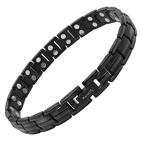 MagnetRX® Women's Ultra Strength Magnetic Therapy Bracelet - Arthritis Pain Relief & Carpal Tunnel Titanium Magnetic Bracelets for Women - Adjustable Length with Sizing Tool (Black)