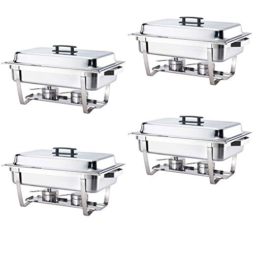 ALPHA LIVING 70014 4 Pack 8QT Chafing Dish High Grade Stainless Steel Chafer Complete Set, 8 QT