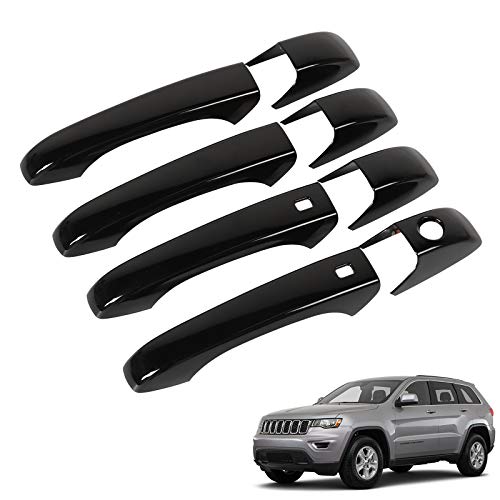 CheroCar for Jeep Grand Cherokee Door Handle Cover Kit with Smart Key Holes for 2011-2020 Jeep Grand Cherokee, for Dodge Durango 2011-2020, Exterior Accessories, Black, 4 Pack