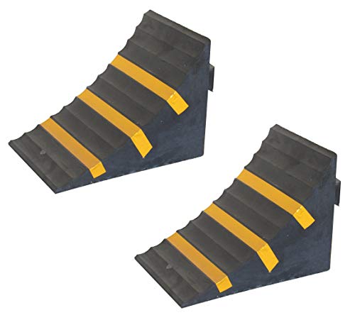 SNS SAFETY LTD Rubber Wheel Chock, Heavy-Duty, with Handle, Blocks The Tires of Cars, Trailers, RVs, Trucks, Camper Vans and Caravans, Black with Yellow Strips, 10.0' L x 6.3' W x 7.3' H (Pack of 2)