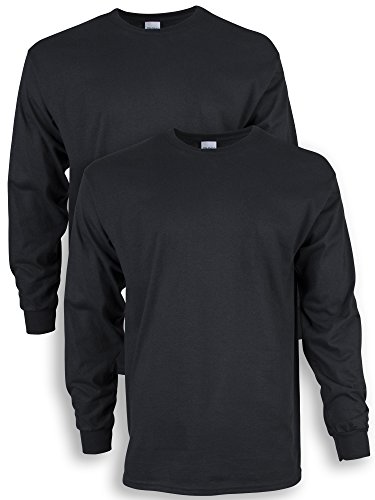 Gildan Men's Ultra Cotton Adult Long Sleeve T-Shirt, 2-Pack, Black, Medium