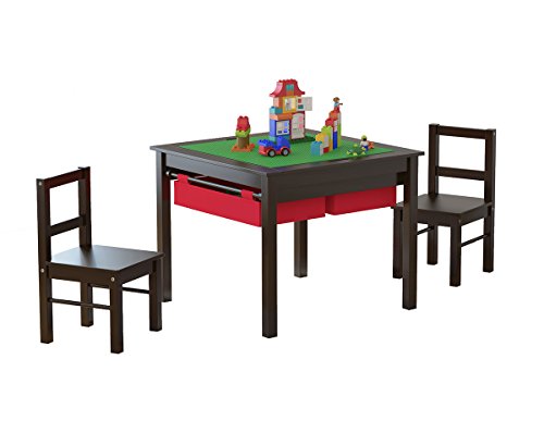 UTEX 2-in-1 Kids Multi Activity Table and 2 Chairs Set with Storage (Espresso)