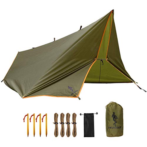 FREE SOLDIER Waterproof Portable Tarp Multifunctional Outdoor Camping Traveling Awning Backpacking Tarp Shelter Rain Tarp (Brown)