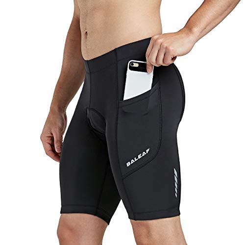 BALEAF Men's Padded Cycling Shorts Bicycle Bike Riding Tights Road Biking Pants Pockets UPF 50+ Black Size XL