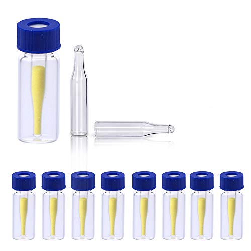 2ml HPLC Vial, Membrane Solutions Insert Tube Autosampler Vial Clear Sample Vials 9-425 Screw-Thread Vial and Blue Screw Cap with Hole, Case of 100