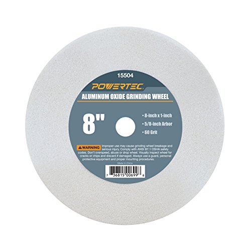 POWERTEC 15504 White Aluminum Oxide Grinding Wheel, 8-Inch by 1-Inch, 5/8-Inch Arbor, 60 Grit