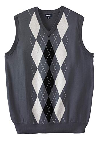 KingSize Men's Big & Tall V-Neck Argyle Sweater Vest - Big - 4XL, Steel Argyle