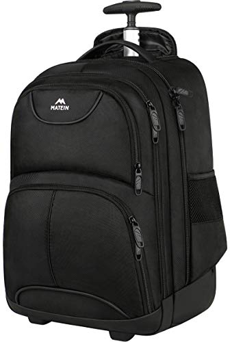 Rolling Backpack, Matein Waterproof College Wheeled Laptop Backpack for Travel, Carryon Trolley Luggage Suitcase Compact Business Bag Student Computer Bag for Men Women fit 15.6 Inch Notebook,Black