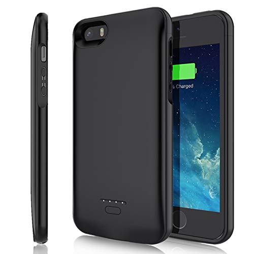 TAYUZH Battery Case for iPhone 5/5S/SE, 4000mAh Slim Portable Protective Charging Case Rechargeable Extended Battery Pack Backup Battery Charger Case for iPhone 5/5S/SE(4.0 inch) - Black