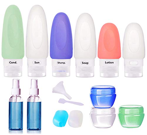 16 Pcs Silicone Travel Bottle Set, Silicone Bottle Container Spray Bottles Cream Jars Leak-proof Cosmetic Toiletry Travel Containers with Optional Tag