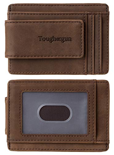 Toughergun Genuine Leather Magnetic Front Pocket Money Clip Wallet RFID Blocking(Crazy Horse Coffee)