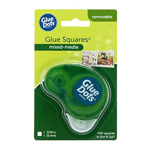 Glue Dots Removable Glue Squares, Dot N' Go Dispenser with 450 (3/16 Inch) Removable Squares (23681E), Clear