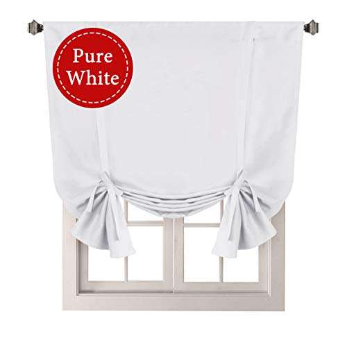 H.VERSAILTEX Pure White Curtain Thermal Insulated Tie Up Window Shade Light Blocking Curtains for Bathroom, Rod Pocket Panel- 42' Wide by 63' Long