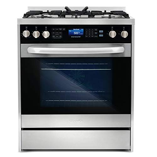 Cosmo COS-305DFSC Commercial-Style 30 in. Dual Fuel Range with 5 Gas Italian Burners, Electric Oven, 5 cu. ft. Capacity, Turbo True European Convection, 7 Functions in Stainless Steel