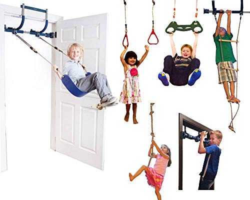 Gym1 Deluxe Indoor Playground with Indoor Swing, Plastic Rings, Trapeze Bar, Climbing Ladder, and Swinging Rope …