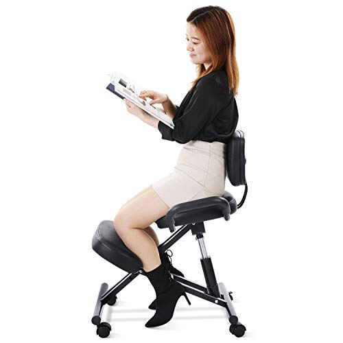 Maxkare Ergonomic Kneeling Chair Home Office Chairs with Height Adjustable for Posture Corrective Seat | Bad Backs | Neck Pain Relieving | Spine Tension Relief-2.4 Inches Thicken Kneeling Cushion