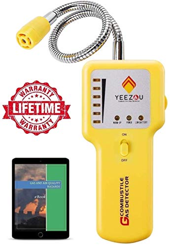Y201 Propane and Natural Gas Leak Detector; Portable Gas Sniffer to Locate Gas Leaks of Combustible Gases like Methane, LPG, LNG, Fuel, Sewer Gas; w/ Flexible Sensor Neck, Sound & LED Alarm, eBook