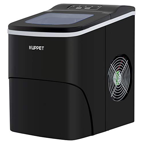 KUPPET Countertop Ice Maker Machine, Portable Automatic Ice Maker with LCD Display, 9 Ice Cubes Ready in 6min, 26 lbs/day - for Parties/Home/Office/Bar, Ice Scoop and Basket (Black)