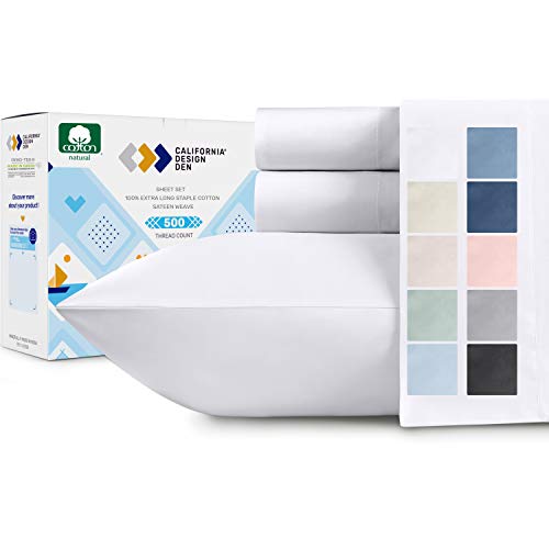500-Thread-Count 100% Cotton Sheet Pure White Queen-Sheets Set, 4-Piece Extra Long-staple Combed Cotton Best-Bedding Sheets For Bed, Soft & Silky Sateen Weave Fits Mattress 16, Deep Pocket