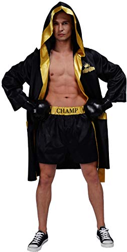 Adult Men Boxing Costume Heavyweight World Champion Boxer Includes Robe and Shorts (Black)