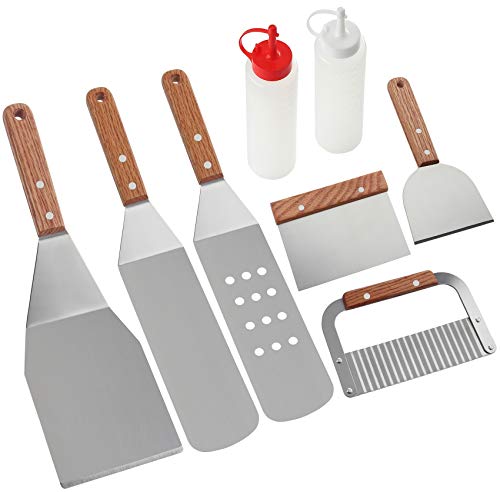 ROMANTICIST 8Pc Professional Griddle Accessories Kit - Heavy Duty Stainless Steel Grill Spatula Set for Grill Griddle Hibachi Flat Top Outdoor Cooking - Great Grill Gift on Birthday Wedding