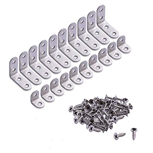 Dviocnd 20 Pieces Stainless Steel Corner Braces (20x20mm + 40x40mm), L Shaped Corner Fastener Joint Right Angle Support Bracket, 60 Pieces Screws Included