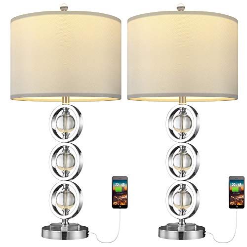 BOBOMOMO Metal Crystal USB Table Lamps Set of 2 27.5' for Living Room Bedroom