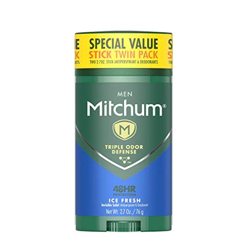 Mitchum Antiperspirant Deodorant Stick for Men, Triple Odor Defense Invisible Solid, 48 Hr Protection, Dermatologist Tested, Ice Fresh, 2.7 oz (pack of 2)