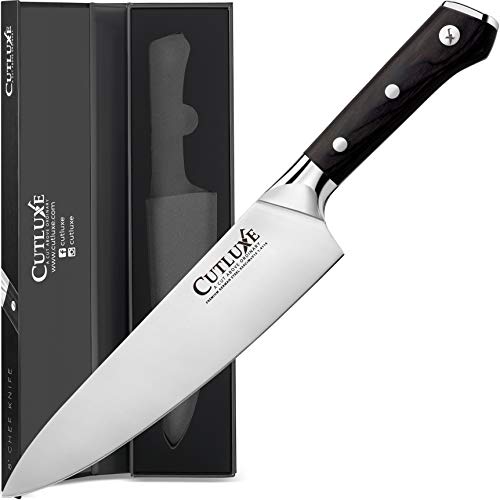 Cutluxe Chef Knife – 8 Inch Kitchen Knife Forged of High Carbon German Steel – Ergonomic Handle – Full Tang Razor Sharp Blade for Chopping, Cutting and Slicing