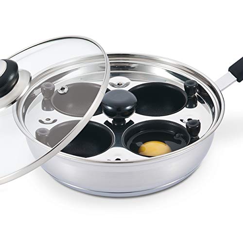 Eggssentials Poached Egg Maker - Nonstick 4 Egg Poaching Cups - Stainless Steel Egg Poacher Pan PFOA Free with Spatula, Poacher Cup has Nonstick Coating