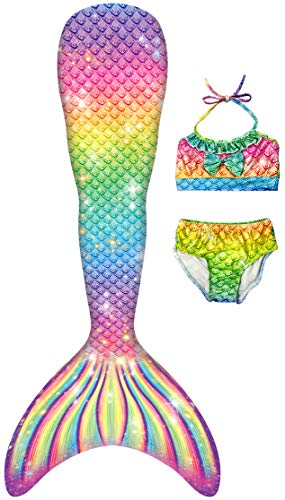 YITU Mermaid Costume Bikini Set Princess Cosplay Bathing Suit for Mermaid Theme Party for Girls - A Rainbow river-120