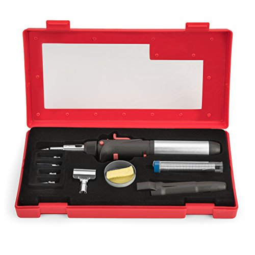 Butane Soldering Iron Torch, a Multipurpose Solder Station Kit with Welding and Hot Knife Tool Accessories - Set has 7 tips and is Self-Igniting with Adjustable Flame, Great Woodworking or DIY Gift