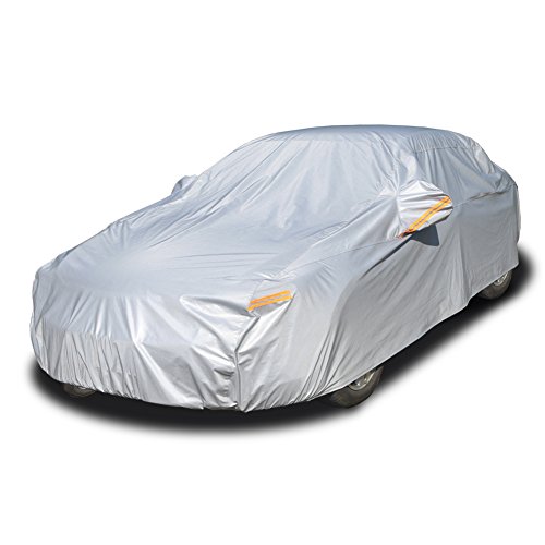 Kayme 6 Layers Car Cover Waterproof All Weather for Automobiles, Outdoor Full Cover Rain Sun UV Protection with Zipper Cotton, Universal Fit for Sedan (186'-193')