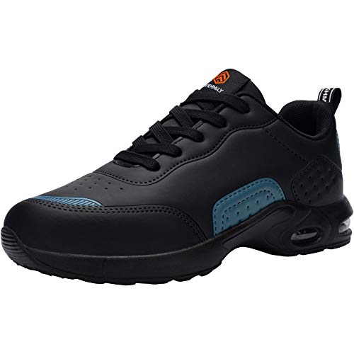 FENLERN Men's Steel Toe Shoes Lightweight Air Cushion Safety Sneakers Comfortable Safety Toe Tennis Shoes Breathable Indestructible Work Shoe (8, Black/Blue)