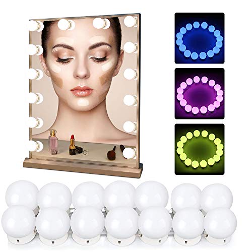 Makeup Vanity Lights, 14 Pcs RGB Dimmable Led Vanity Lights for Mirror Stick on Lights, Colorful DIY Hollywood Vanity Mirror Lights, USB Cable, RGB (Mirror Not Include)