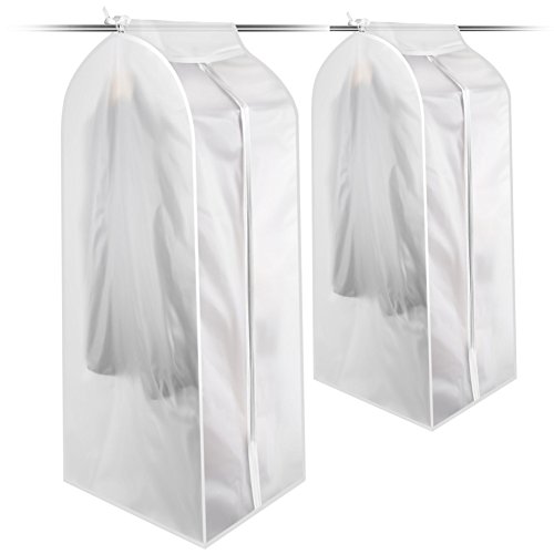 Pack of 2 Large Translucent Clothing Cover Bag PEVA Cloth Protector Wardrobe Hanging Storage Bag Dust Protector Cover with Magic Tape and Zipper Ideal for dresses,suits,coats,jacket and longer clothes