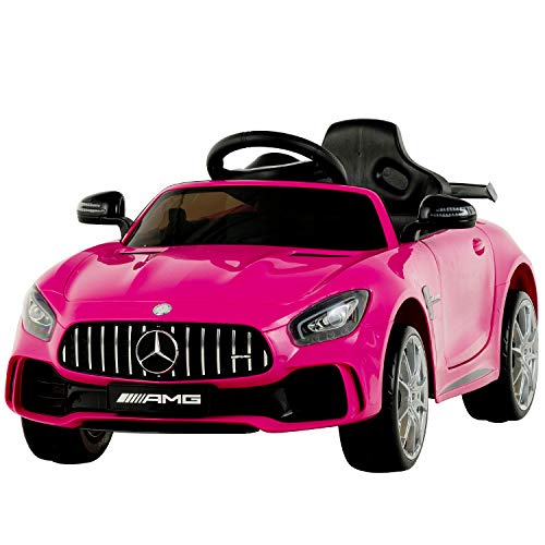 Uenjoy Electric Kids Ride On Car Mercedes Benz AMG GTR Motorized Vehicles with Remote Control, Battery Powered, LED Lights, Wheel Suspension, Music, Horn, TF Card, USB Port, Portable Handle, Pink